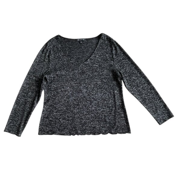INC Women's Black with Silver Metallic LongSleeve V-Neck Top, Size XXL EUC - Picture 2 of 9